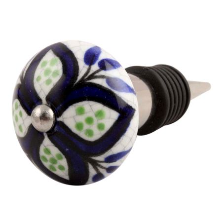 Navy Blue Flower Crackle Ceramic Wine Stopper